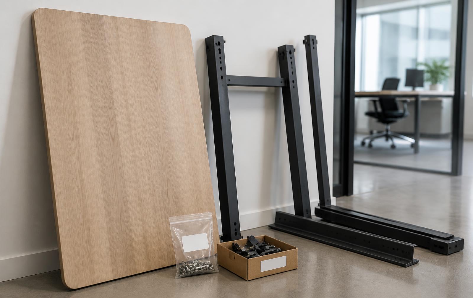 Deler fra hev-senk-bord merket før transport